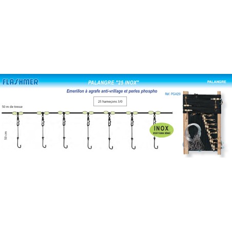 Palangre 50 m 25 Hameçons Inox N°3/0